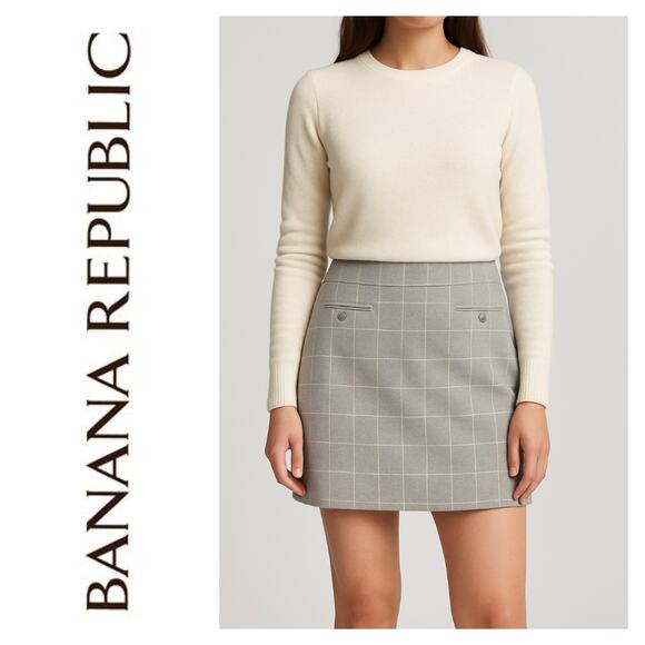 NWT Banana Republic Petite Gray Plaid Soft Brushed Suiting A-Line Mini Skirt 12P - Picture 1 of 10